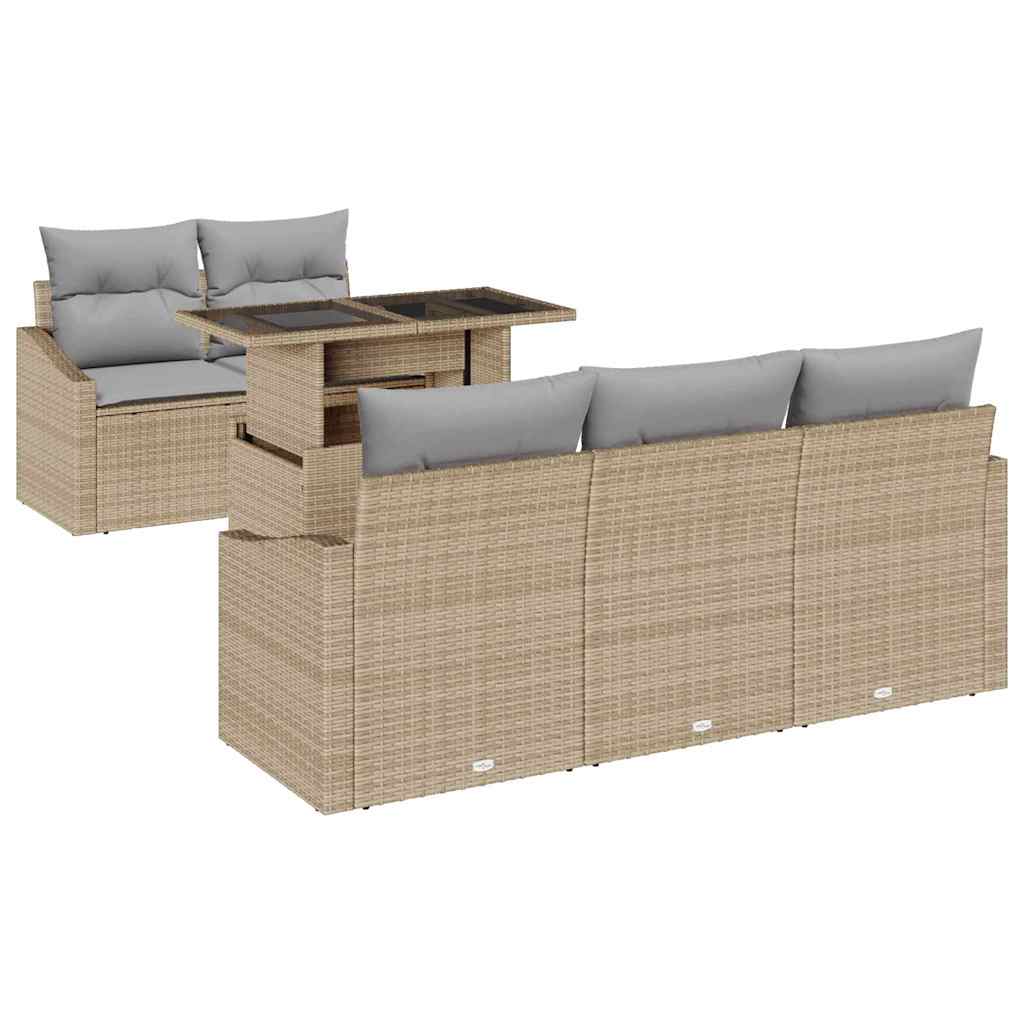 Ensemble de canapé de jardin avec coussin 6 pcs Beige polyrotin - XIOS