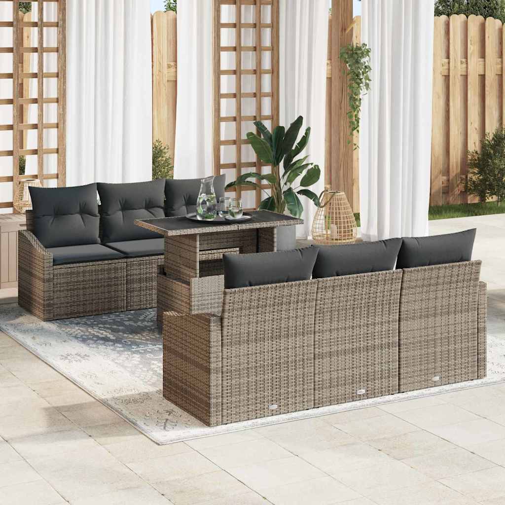 Ensemble de canapé de jardin 7 pcs Gris Poly rotin - XIOS