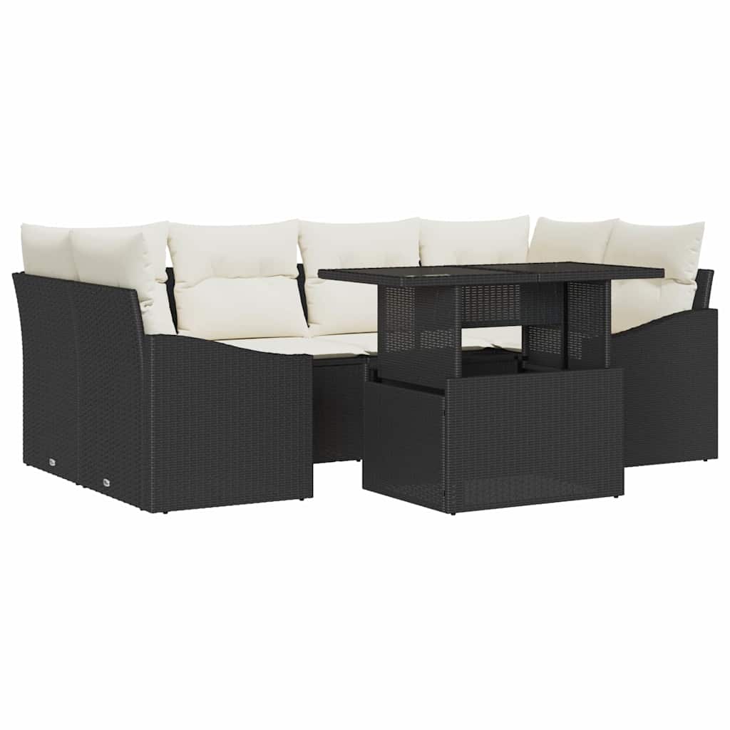 Ensemble de canapé de jardin 7 pcs Noir Poly rotin