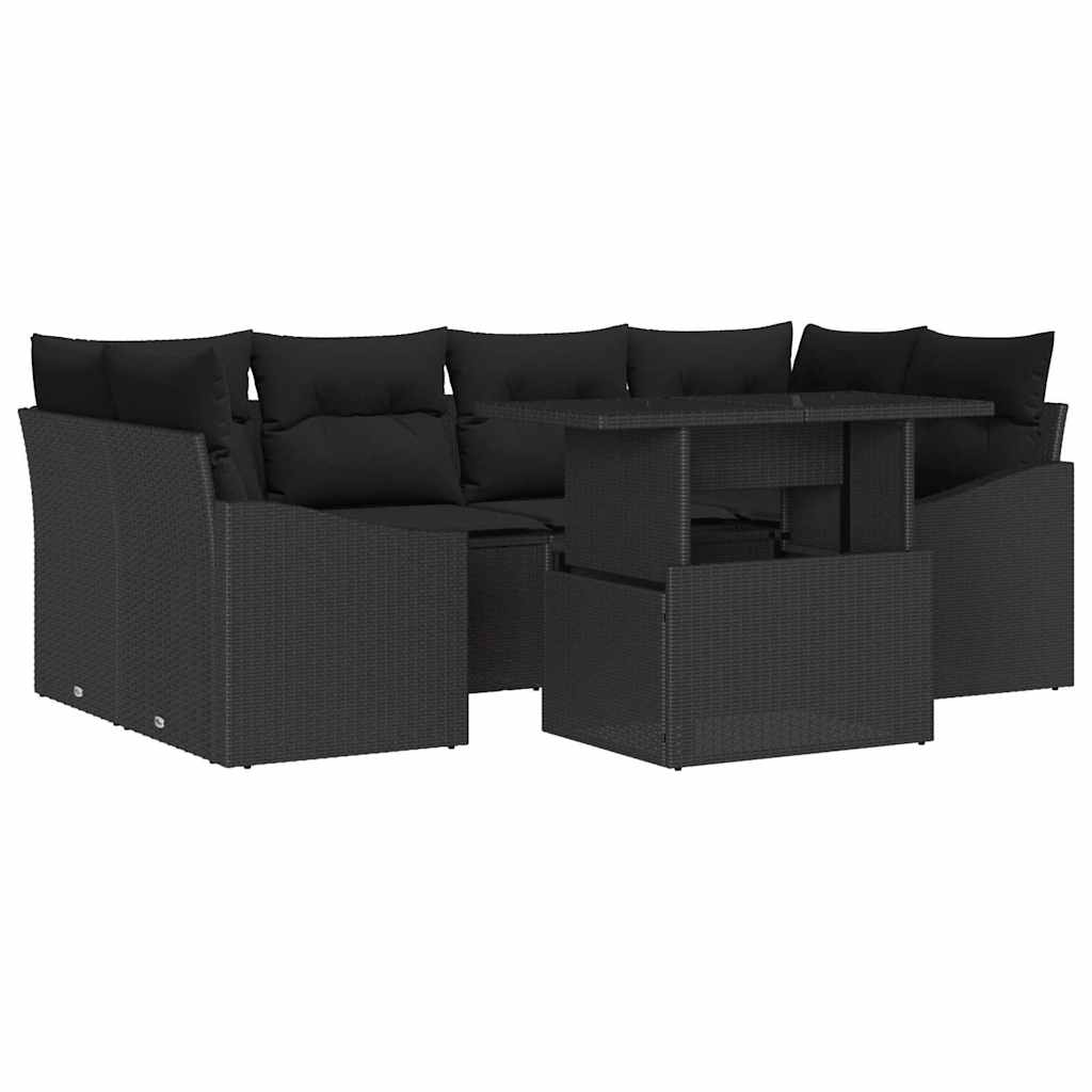 Ensemble de canapé de jardin 7 pcs Noir Poly rotin