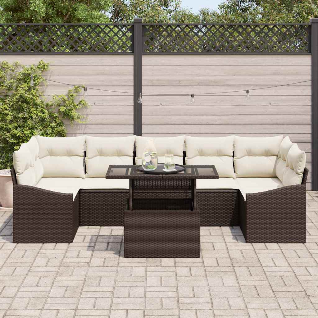 Ensemble de canapé de jardin 8 pcs Marron Poly rotin - XIOS