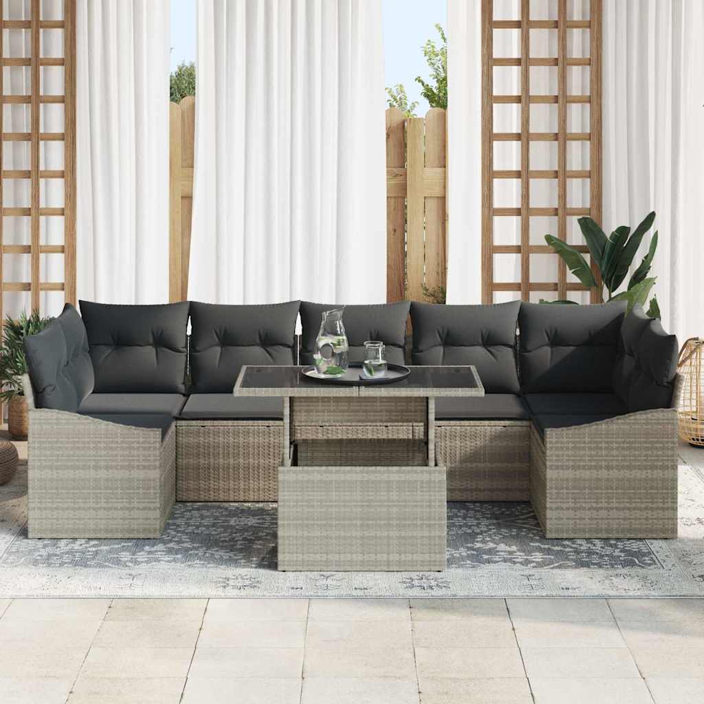 Ensemble de canapé de jardin 8 pcs Gris clair Poly rotin