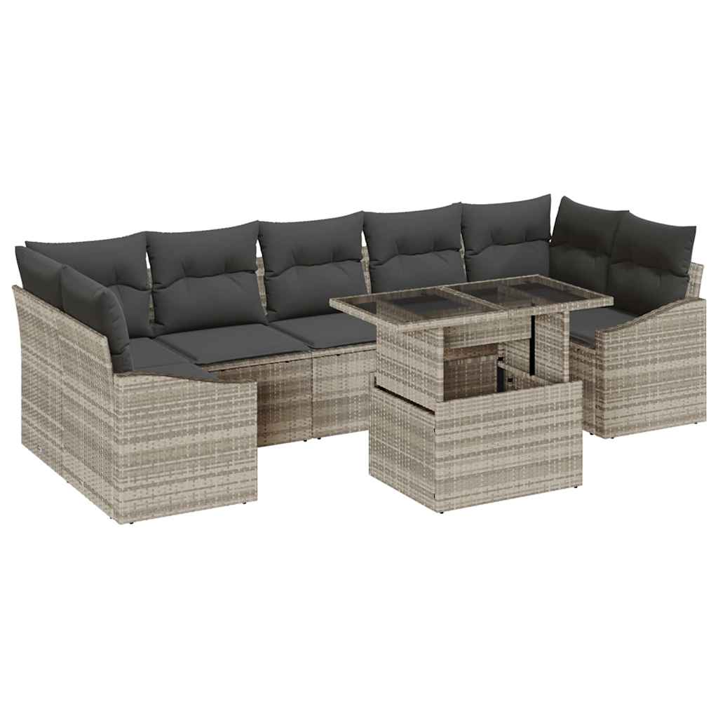 Ensemble de canapé de jardin 8 pcs Gris clair Poly rotin