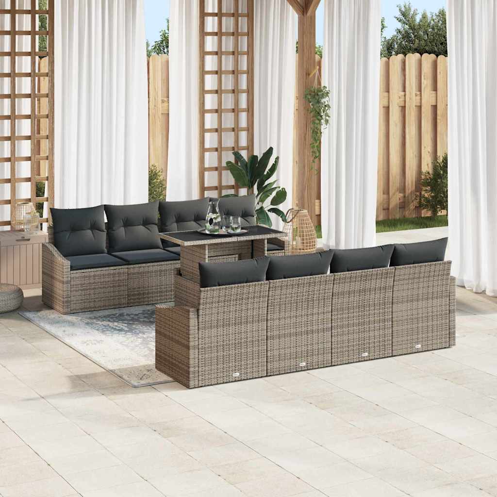 Ensemble de canapé de jardin avec coussin 9 pcs Gris polyrotin - XIOS