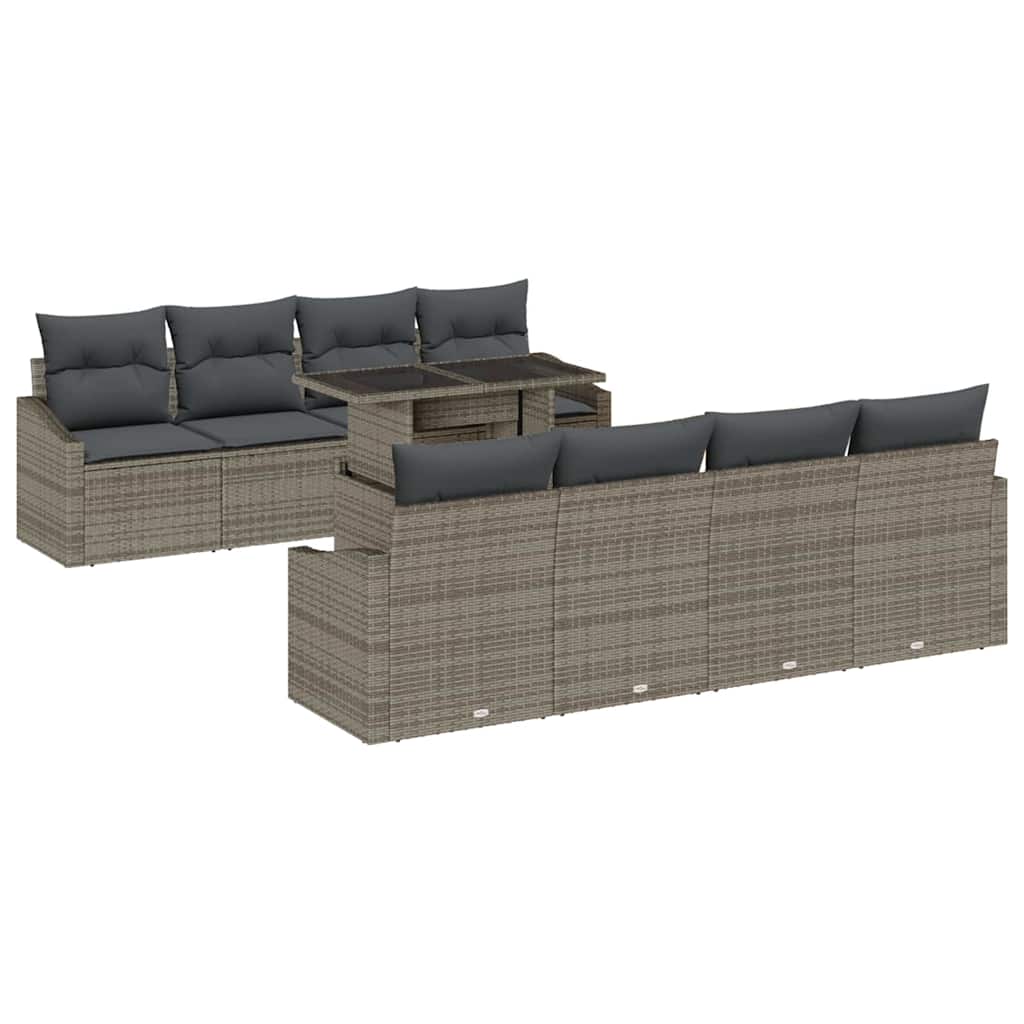 Ensemble de canapé de jardin avec coussin 9 pcs Gris polyrotin - XIOS