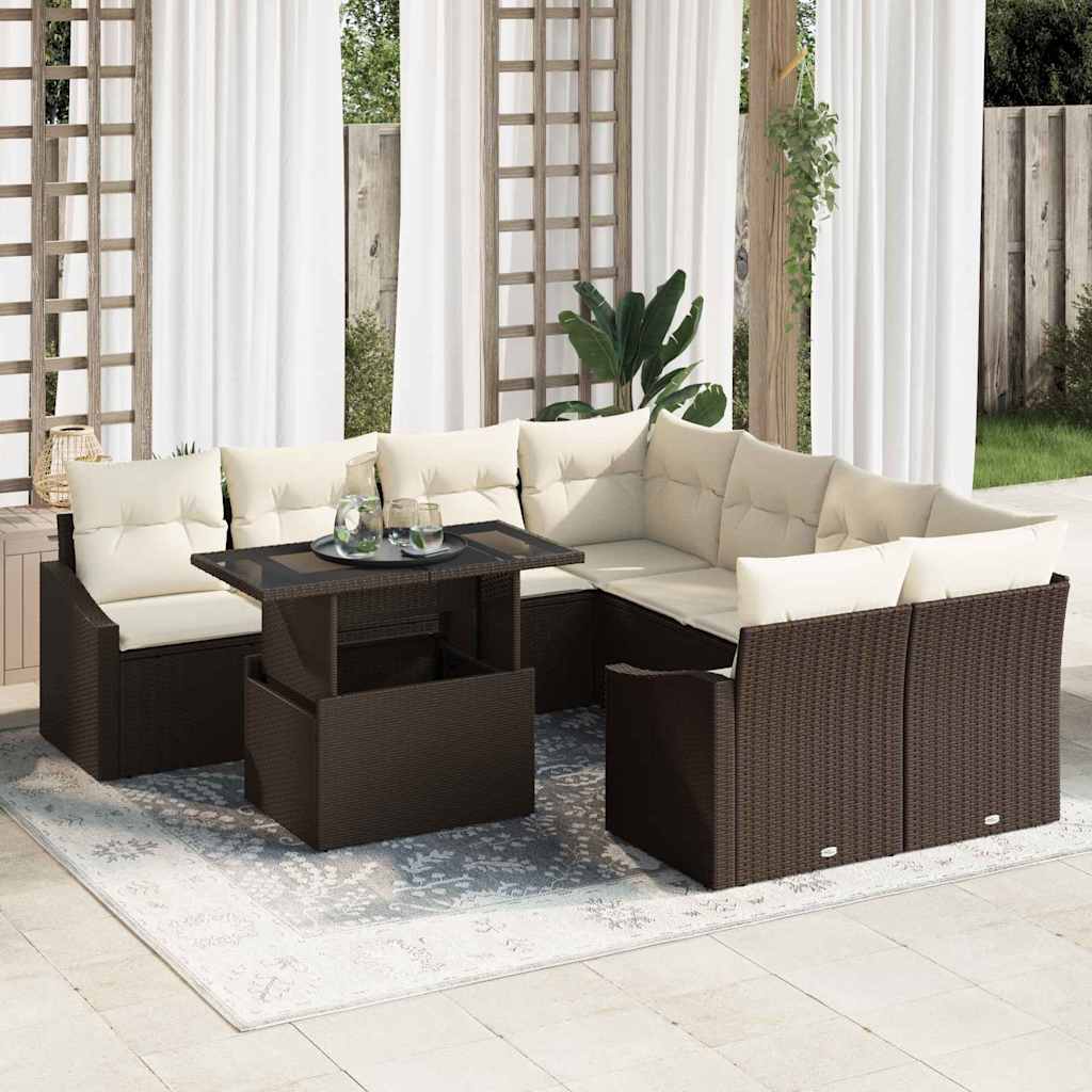 Ensemble de canapé de jardin 9 pcs Marron polyrotin - XIOS