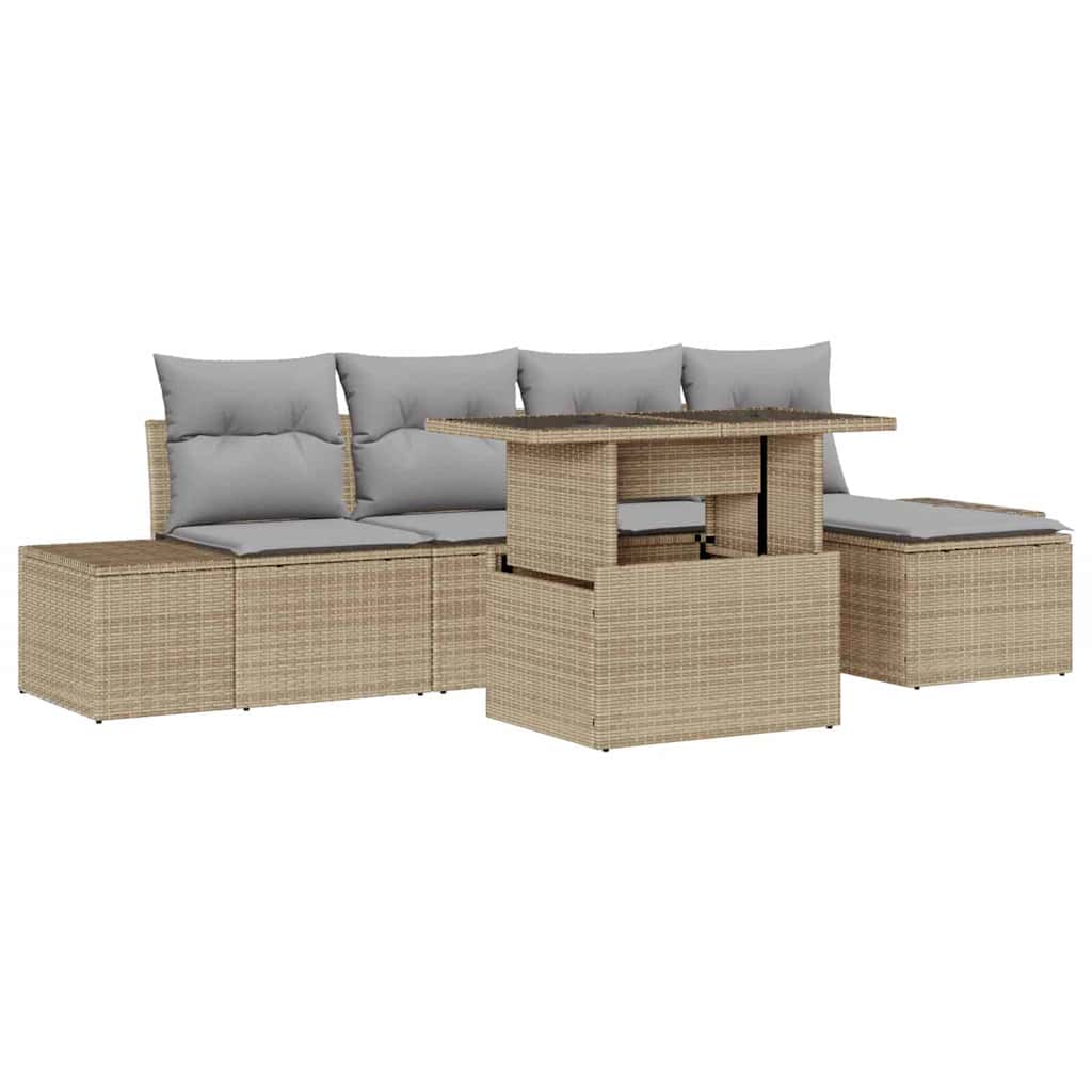 Ensemble de canapé de jardin 6 pcs Beige Poly rotin - XIOS