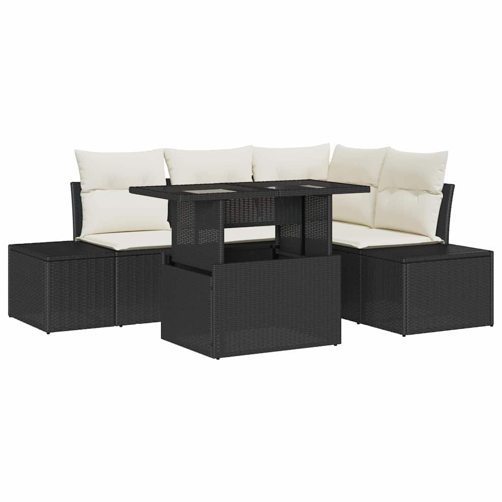 Ensemble de canapé de jardin 5 pc Noir polyrotin