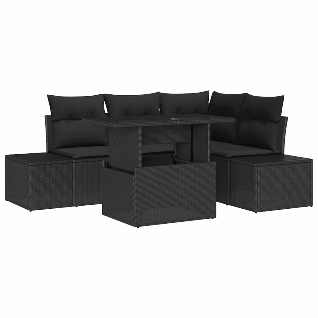 Ensemble de canapé de jardin avec coussin 5 pcs Noir polyrotin