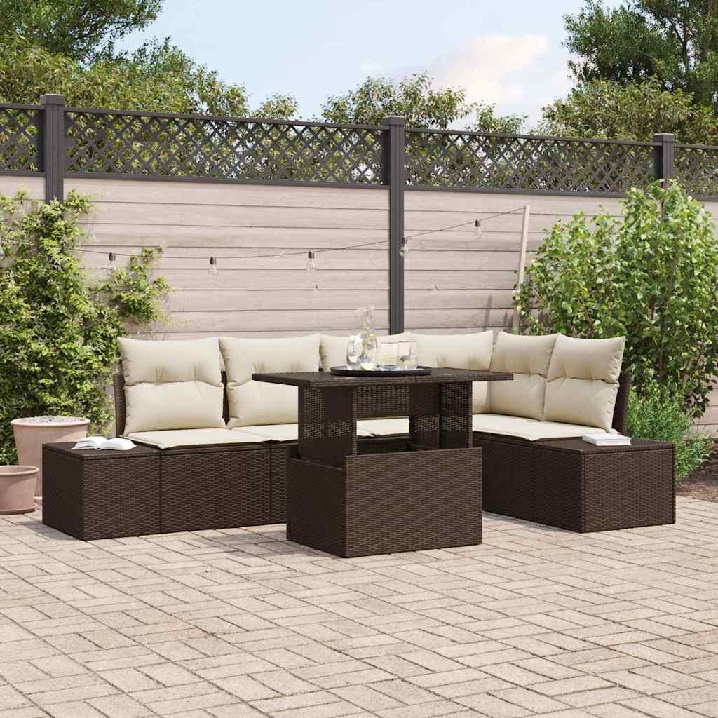 Ensemble de canapé de jardin 6 pcs Marron Poly rotin - XIOS