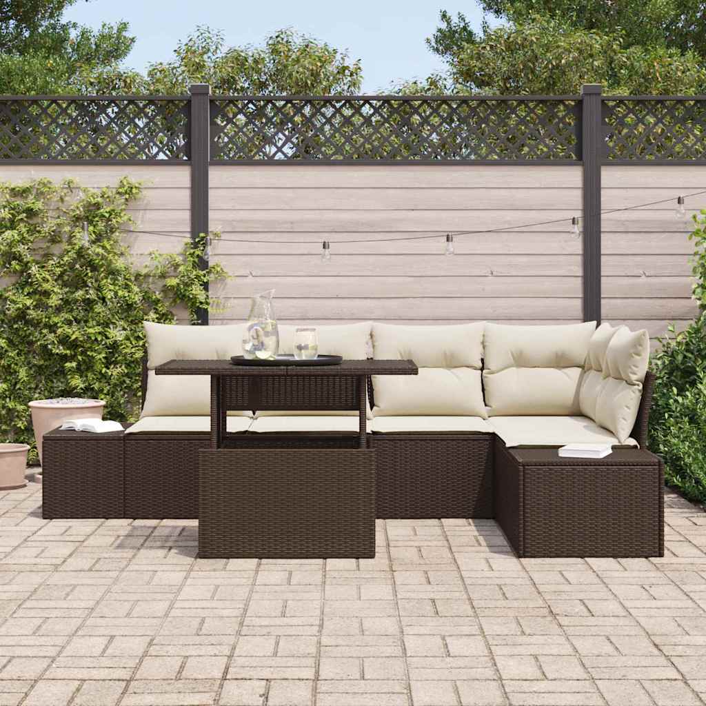 Ensemble de canapé de jardin 6 pcs Marron Poly rotin - XIOS