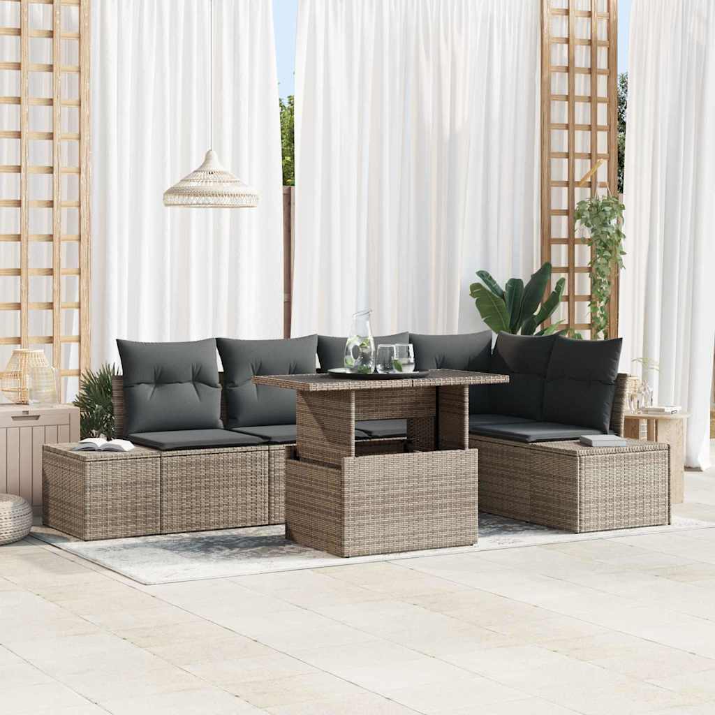 Ensemble de canapé de jardin 6 pc Gris polyrotin