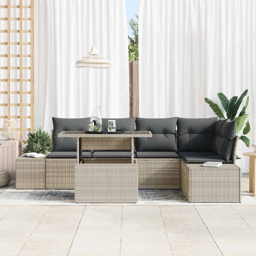 Ensemble de canapé de jardin 6 pcs Gris clair Poly rotin