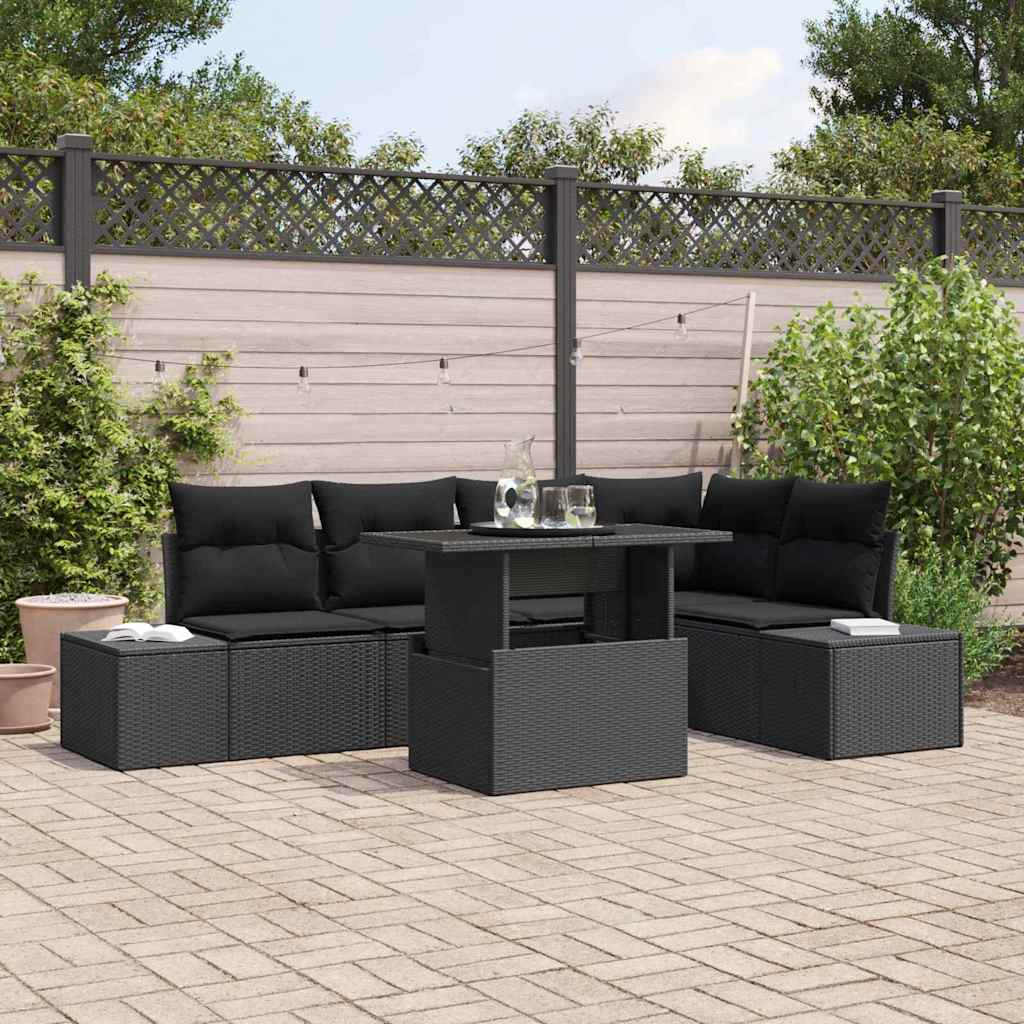 Ensemble de canapé de jardin 6 pcs Noir Poly rotin