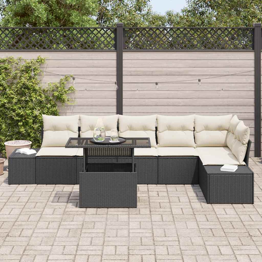Ensemble de canapé de jardin 7 pc Noir polyrotin
