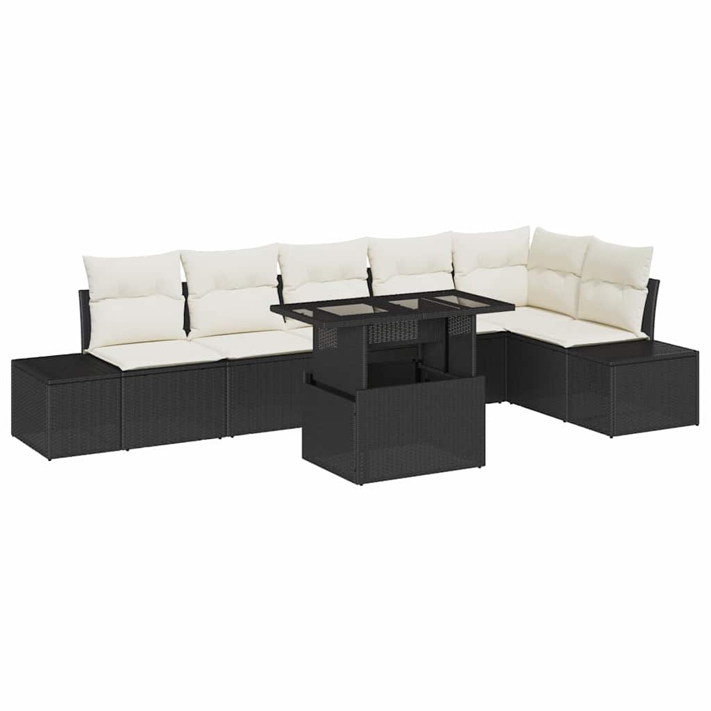 Ensemble de canapé de jardin 7 pc Noir polyrotin