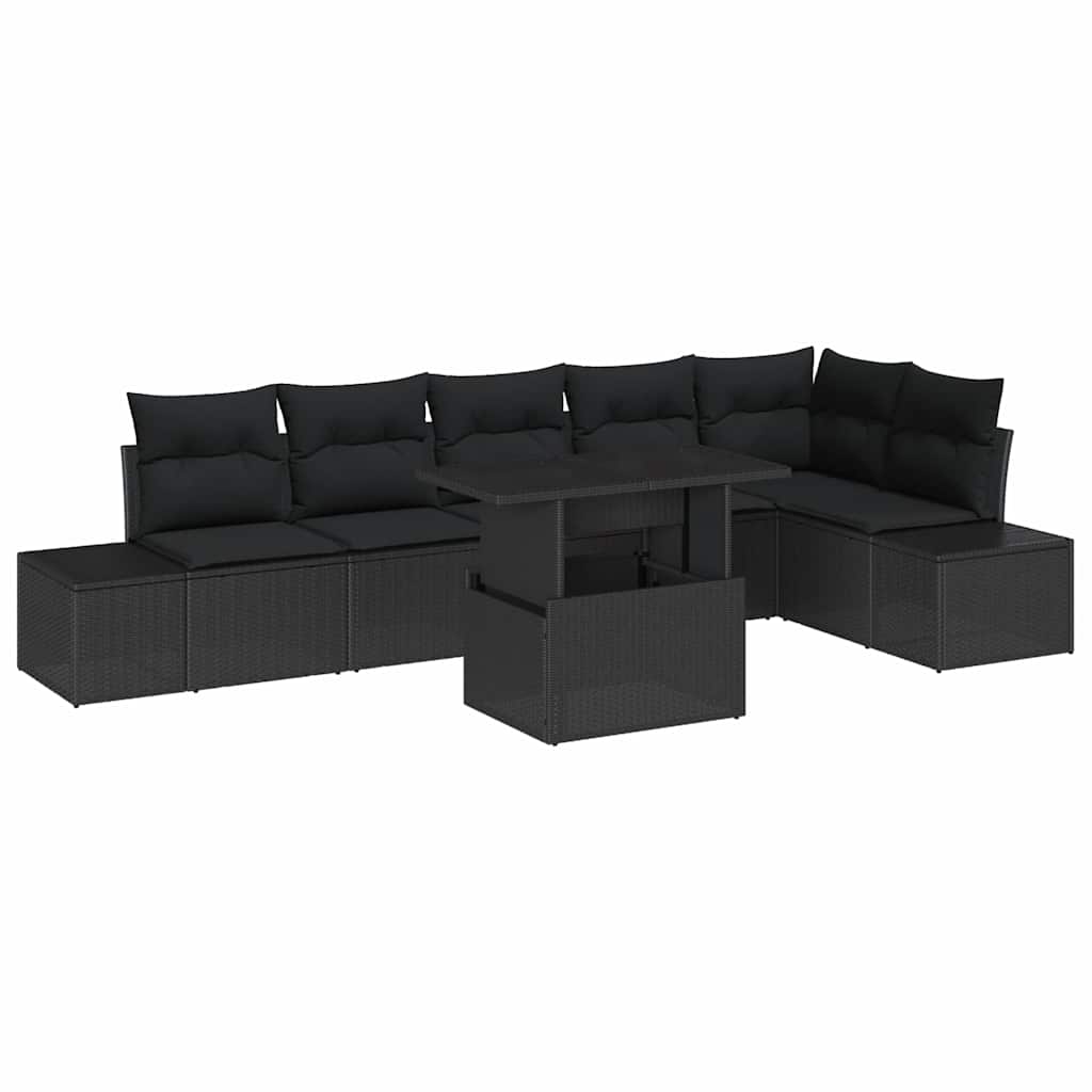 Ensemble de canapé de jardin 7 pcs Noir Poly rotin