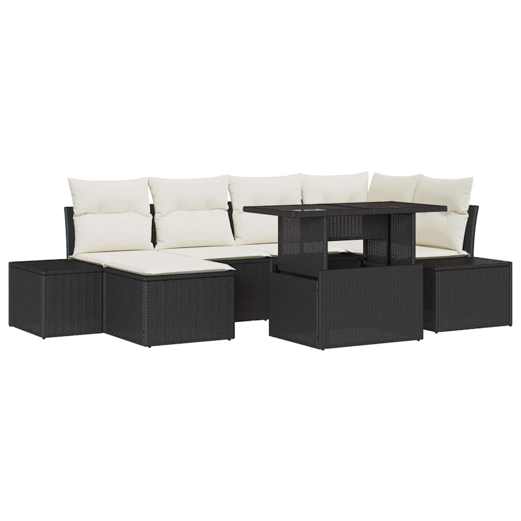 Ensemble de canapé de jardin 7 pc Noir polyrotin