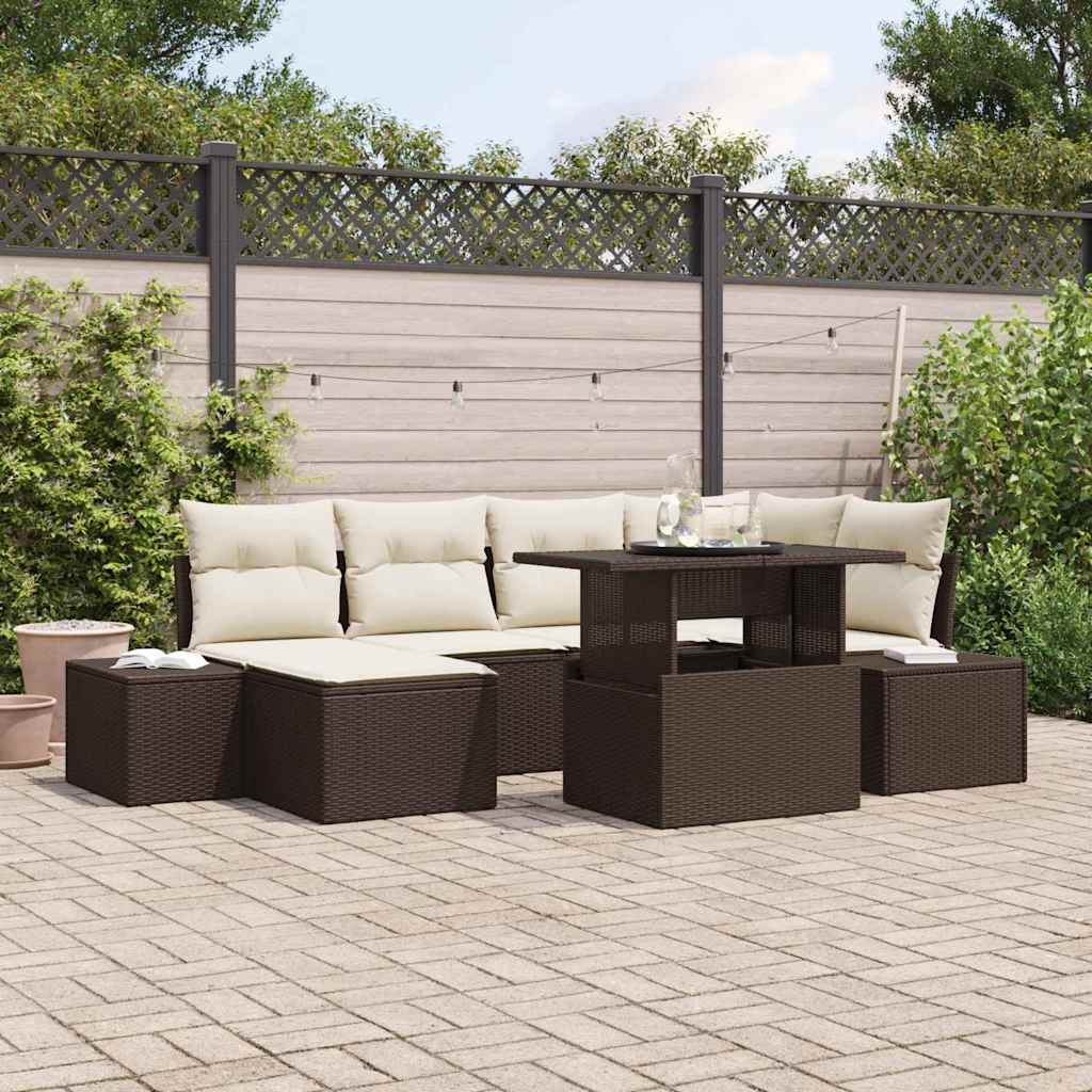 Ensemble de canapé de jardin 7 pcs Marron Poly rotin - XIOS