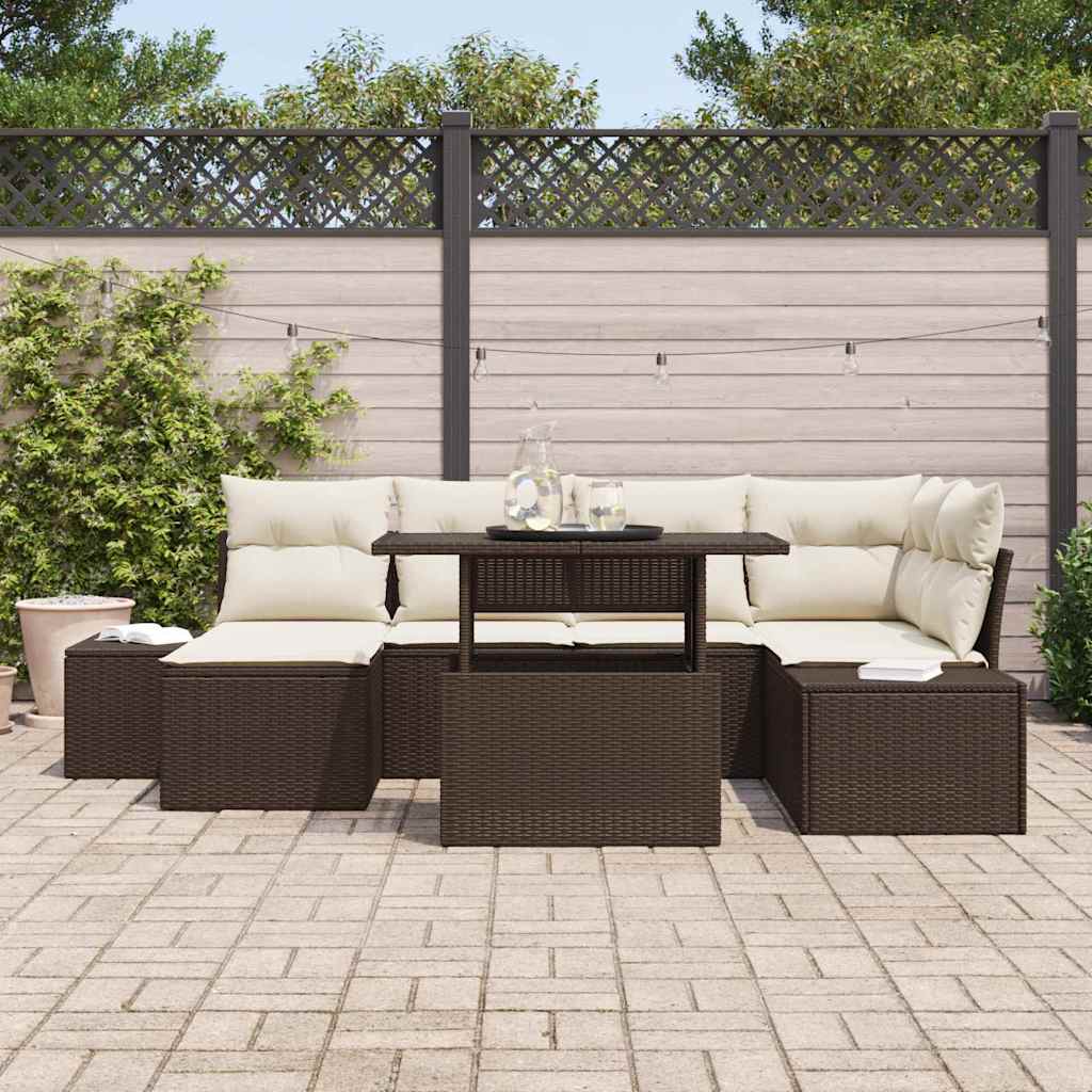 Ensemble de canapé de jardin 7 pcs Marron Poly rotin - XIOS