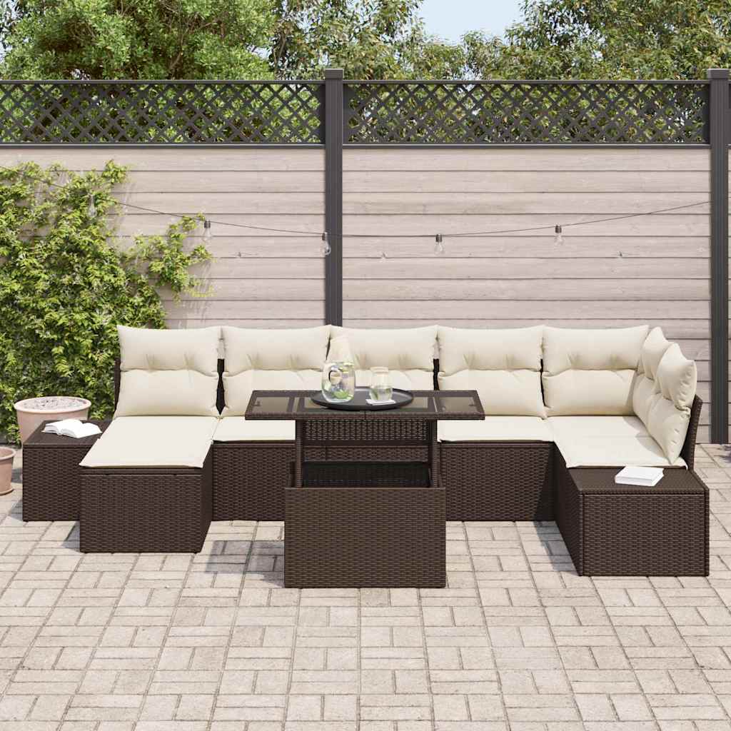 Ensemble de canapé de jardin 8 pcs Marron Poly rotin - XIOS