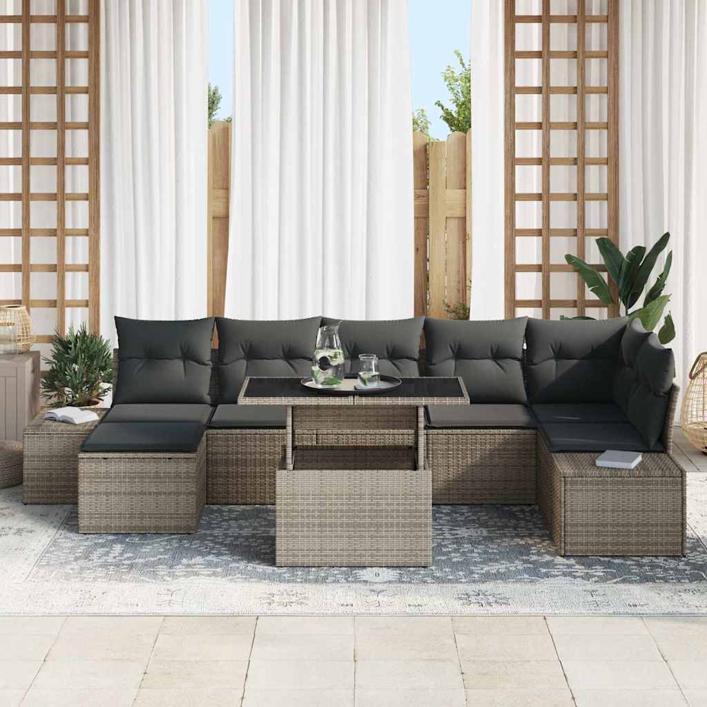 Ensemble de canapé de jardin 8 pcs Gris Poly rotin - XIOS