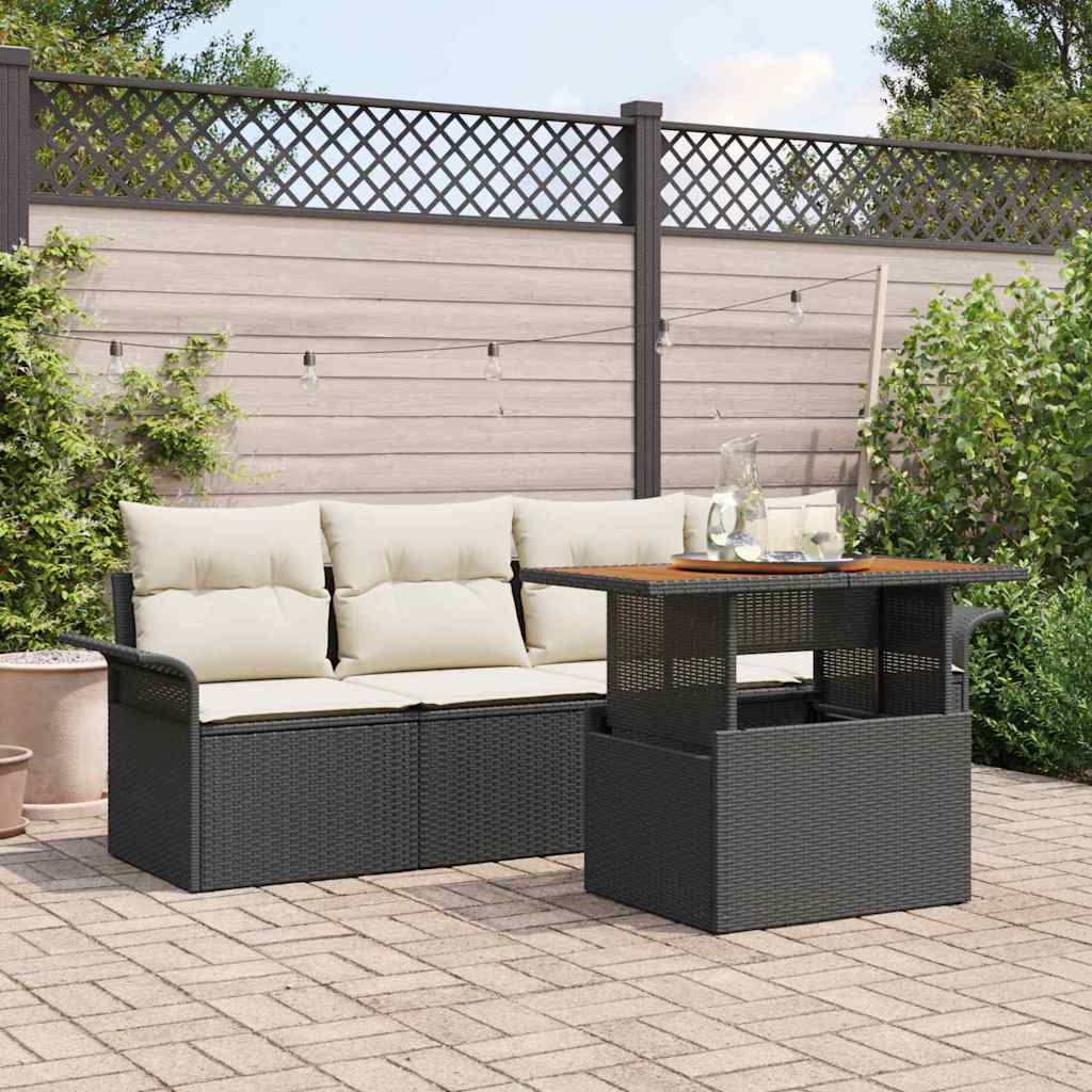 Ensemble de canapé de jardin 5 pcs Noir Poly rotin - XIOS