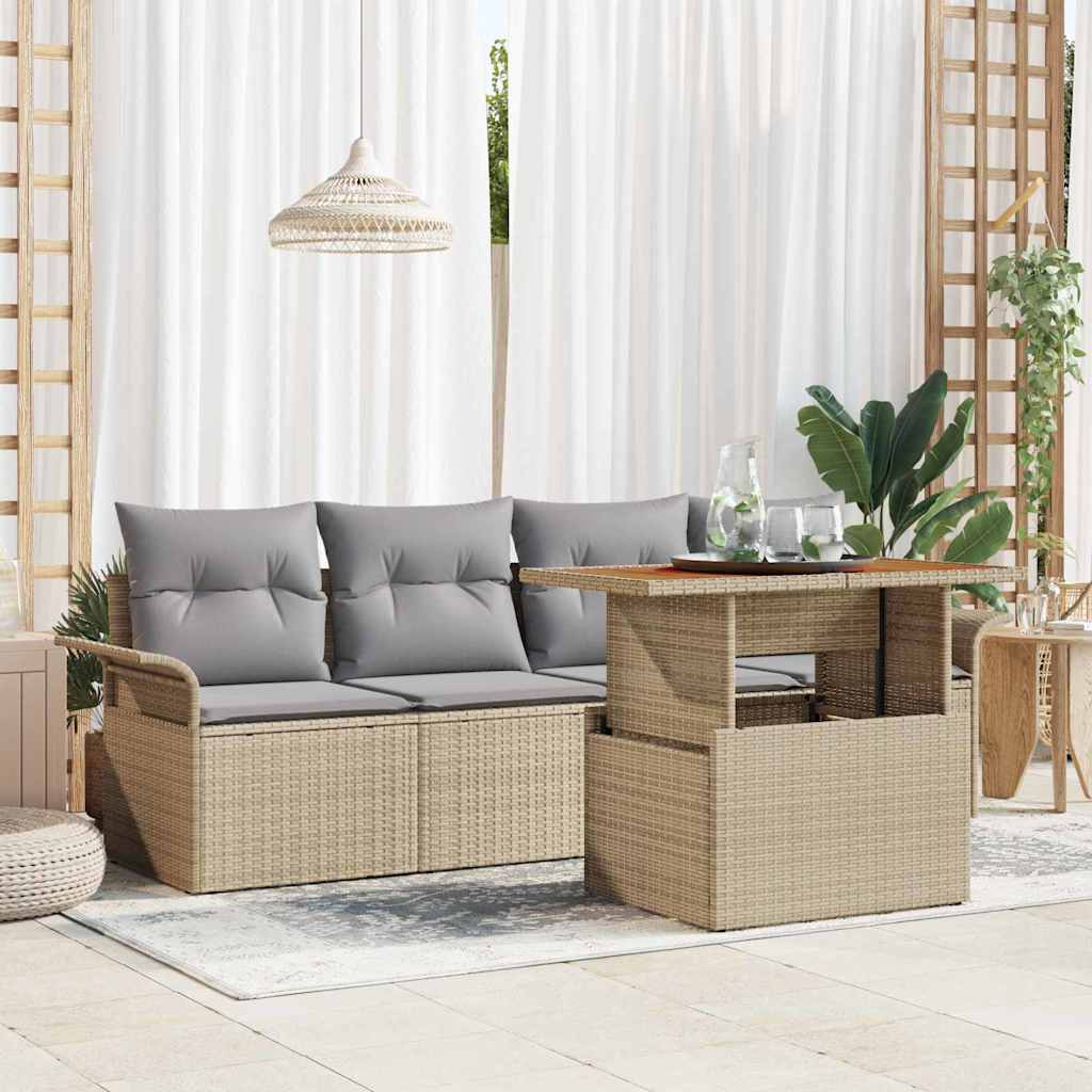 Ensemble de canapé de jardin 5 pcs Beige Poly rotin - XIOS