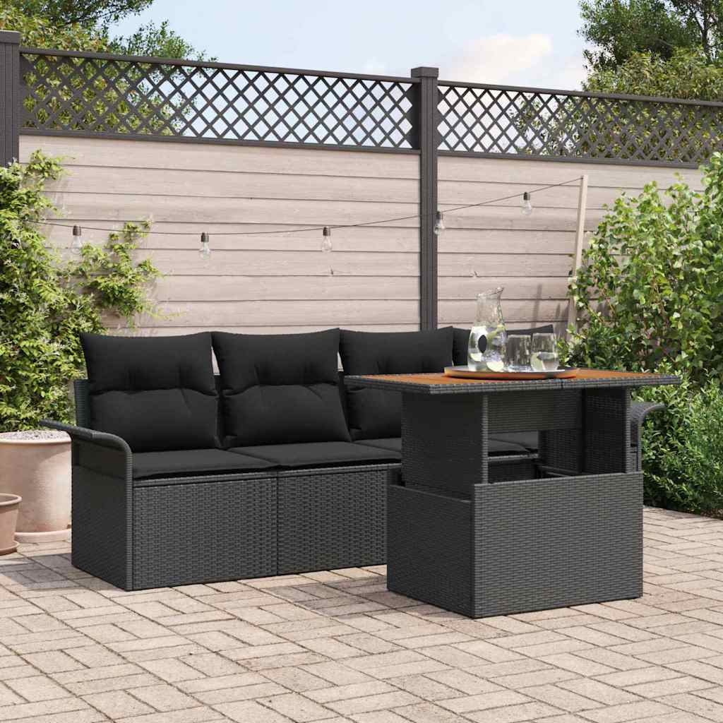 Ensemble de canapé de jardin 5 pcs Noir Poly rotin - XIOS
