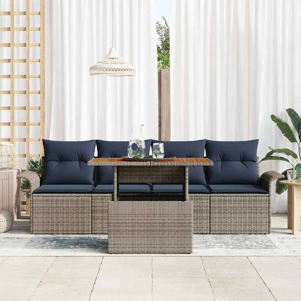 Ensemble de canapé de jardin 5 pcs Gris Poly rotin - XIOS