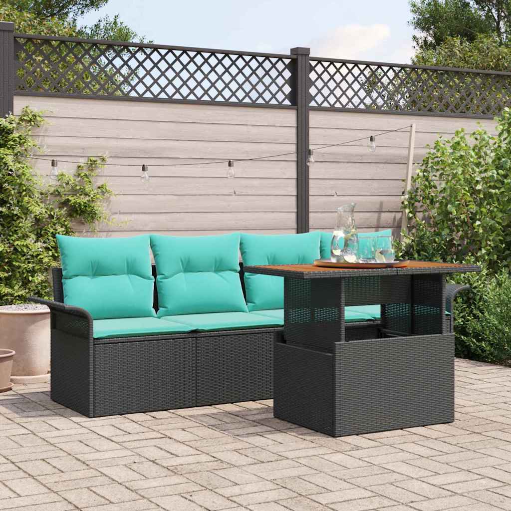 Ensemble de canapé de jardin 5 pcs Noir Poly rotin - XIOS