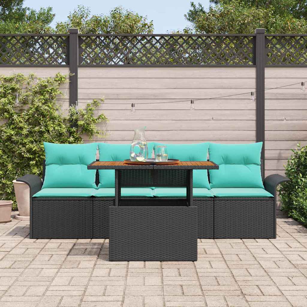 Ensemble de canapé de jardin 5 pcs Noir Poly rotin - XIOS
