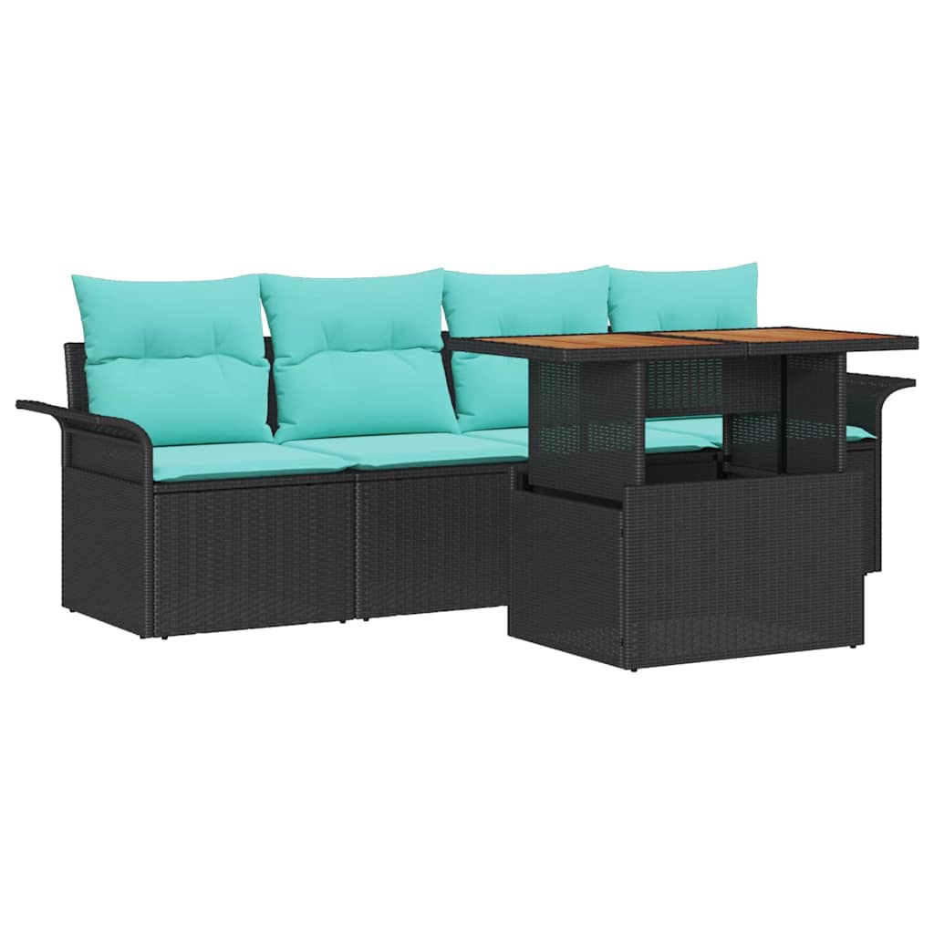 Ensemble de canapé de jardin 5 pcs Noir Poly rotin - XIOS