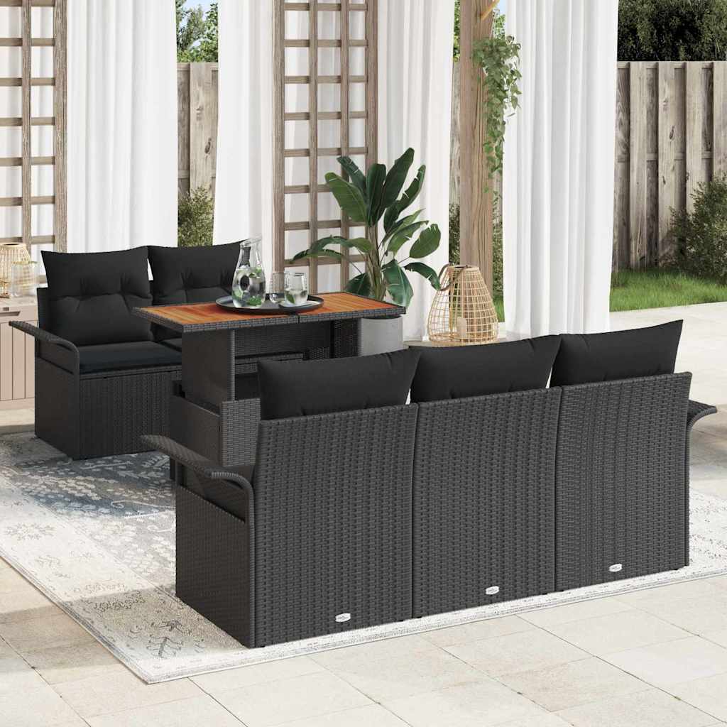 Ensemble de canapé de jardin 6 pcs Noir Poly rotin - XIOS