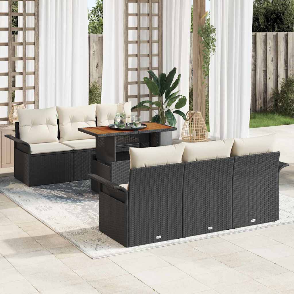 Ensemble de canapé de jardin 7 pcs Noir Poly rotin - XIOS