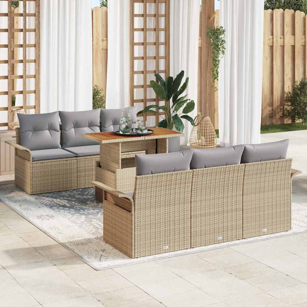 Ensemble de canapé de jardin 7 pcs Beige Poly rotin - XIOS