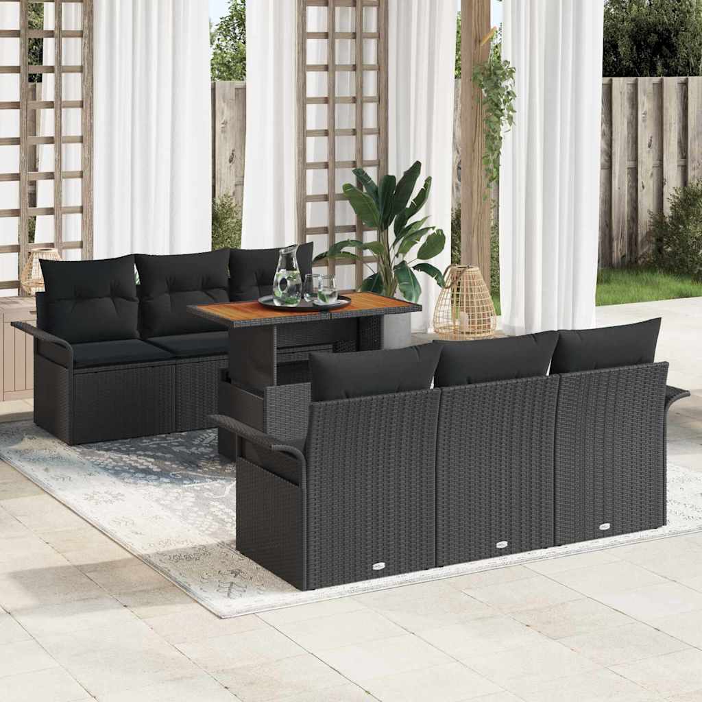 Ensemble de canapé de jardin 7 pcs Noir Poly rotin - XIOS