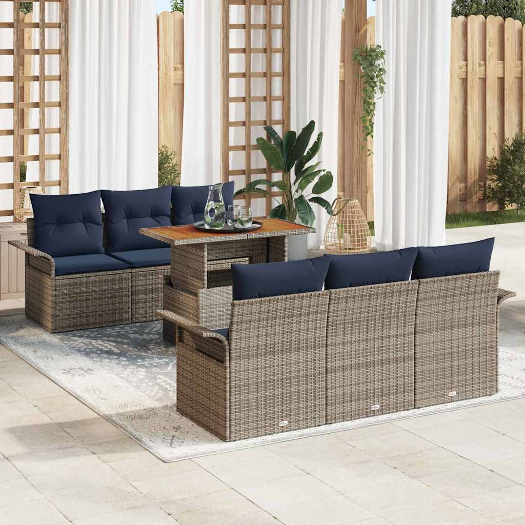 Ensemble de canapé de jardin 7 pcs Gris Poly rotin - XIOS