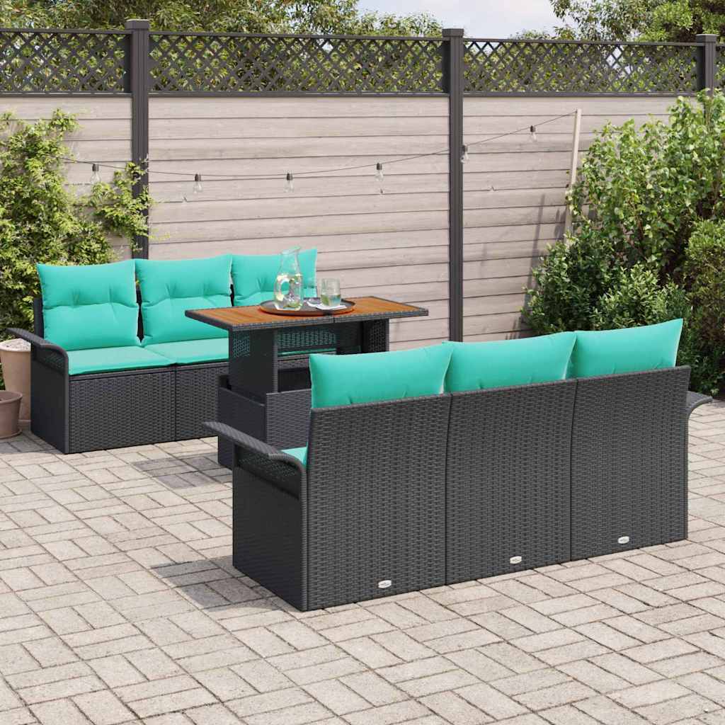 Ensemble de canapé de jardin 7 pcs Noir Poly rotin - XIOS