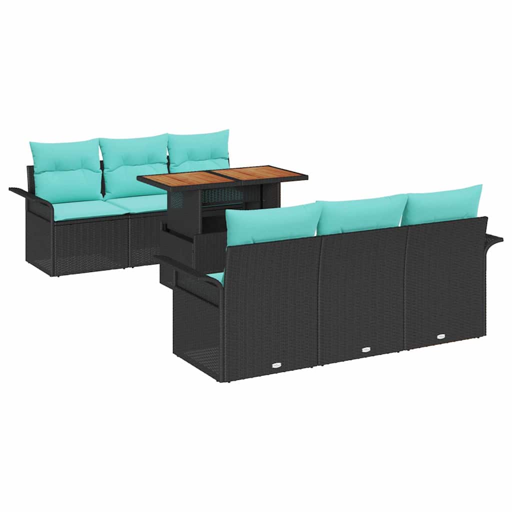 Ensemble de canapé de jardin 7 pcs Noir Poly rotin - XIOS