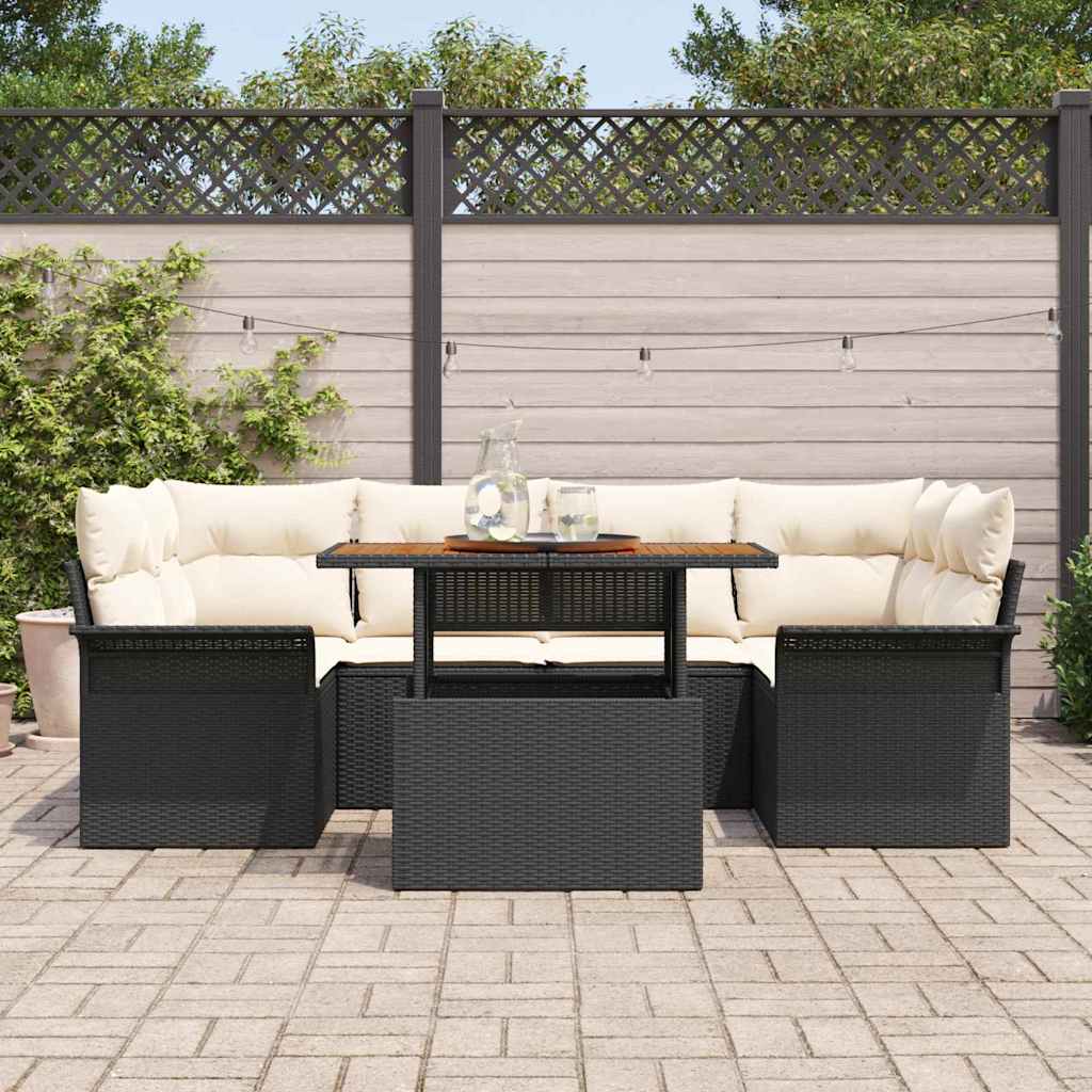 Ensemble de canapé de jardin 7 pcs Noir Poly rotin - XIOS