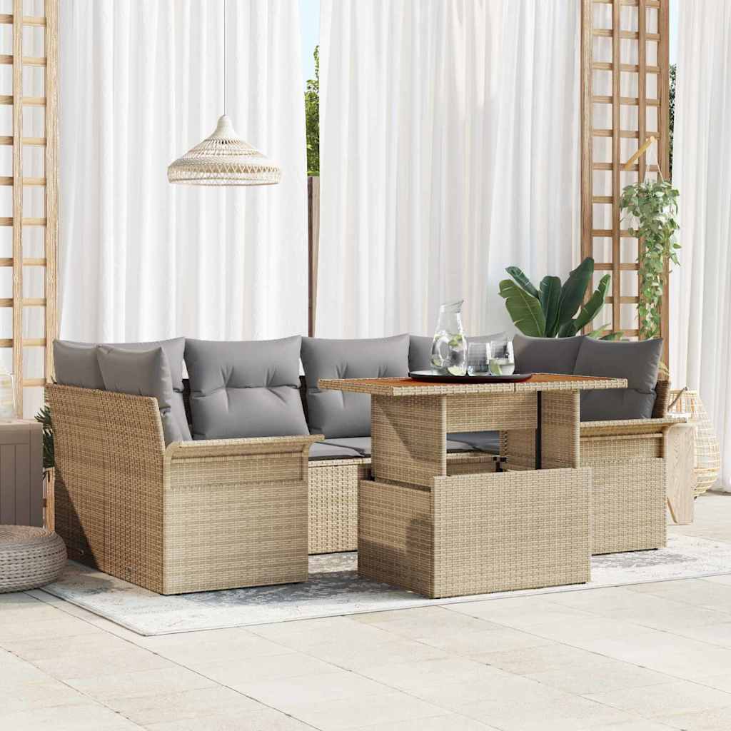 Ensemble de canapé de jardin 7 pcs Beige Poly rotin - XIOS