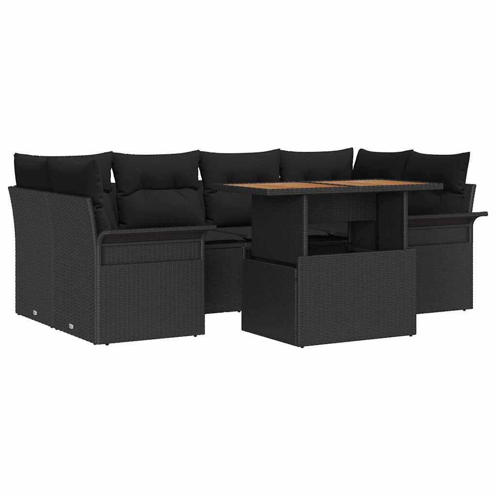 Ensemble de canapé de jardin 7 pcs Noir Poly rotin - XIOS