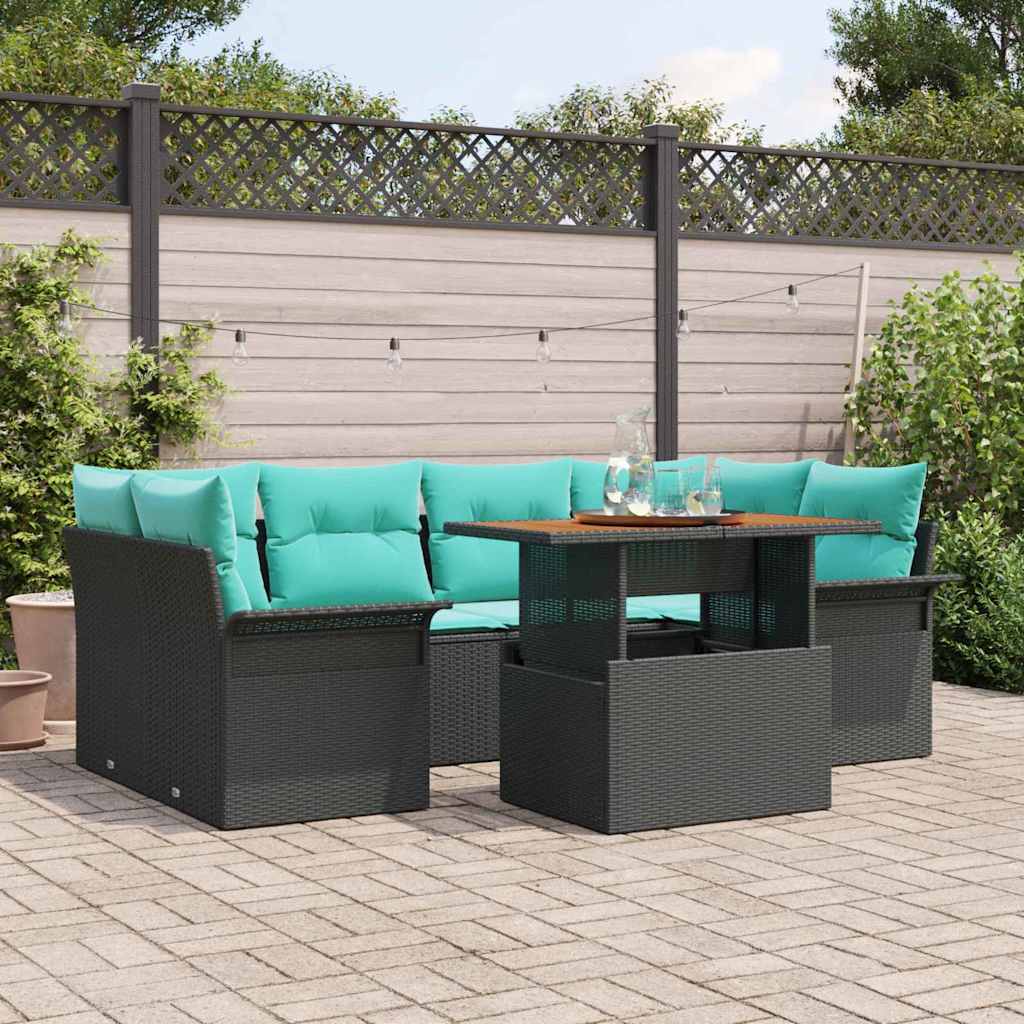 Ensemble de canapé de jardin 7 pcs Noir Poly rotin - XIOS