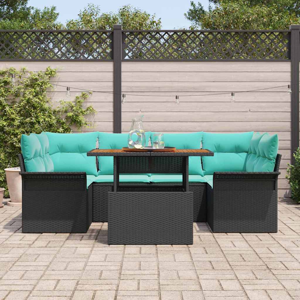 Ensemble de canapé de jardin 7 pcs Noir Poly rotin - XIOS