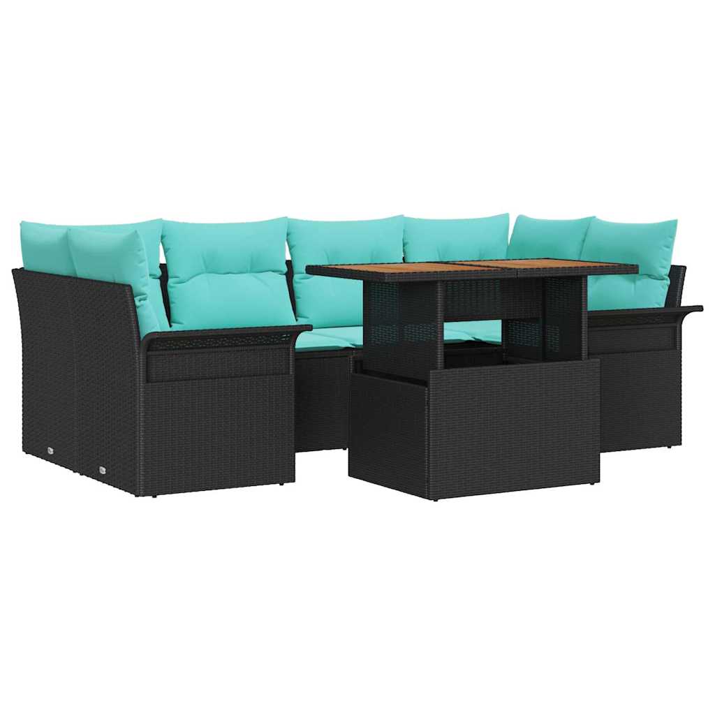 Ensemble de canapé de jardin 7 pcs Noir Poly rotin - XIOS