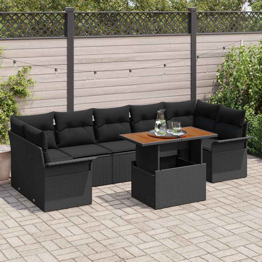 Ensemble de canapé de jardin 8 pcs Noir Poly rotin - XIOS