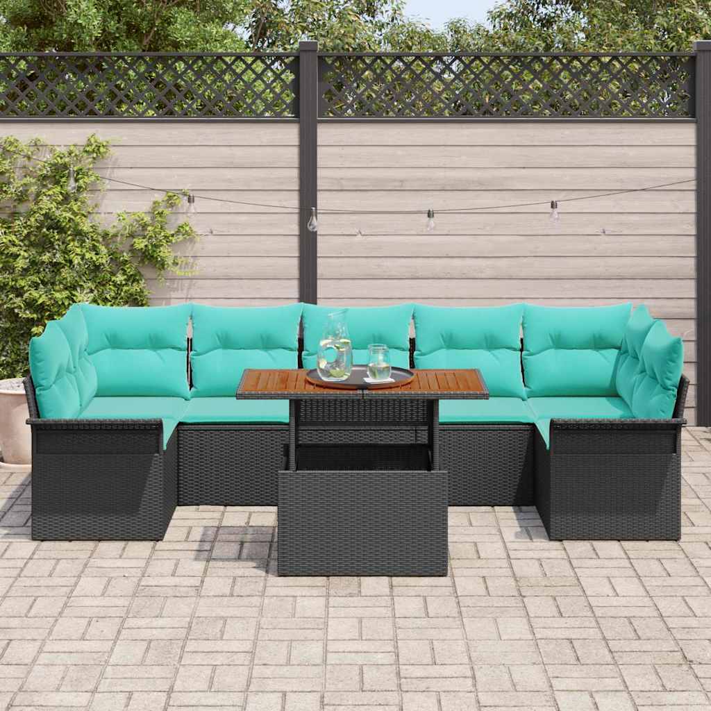 Ensemble de canapé de jardin 8 pcs Noir Poly rotin - XIOS