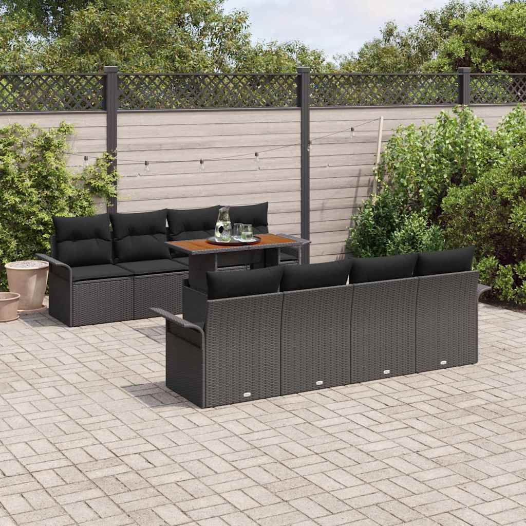 Ensemble de canapé de jardin 9 pcs Noir Poly rotin