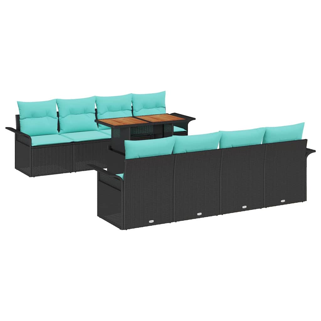 Ensemble de canapé de jardin 9 pcs Noir Poly rotin